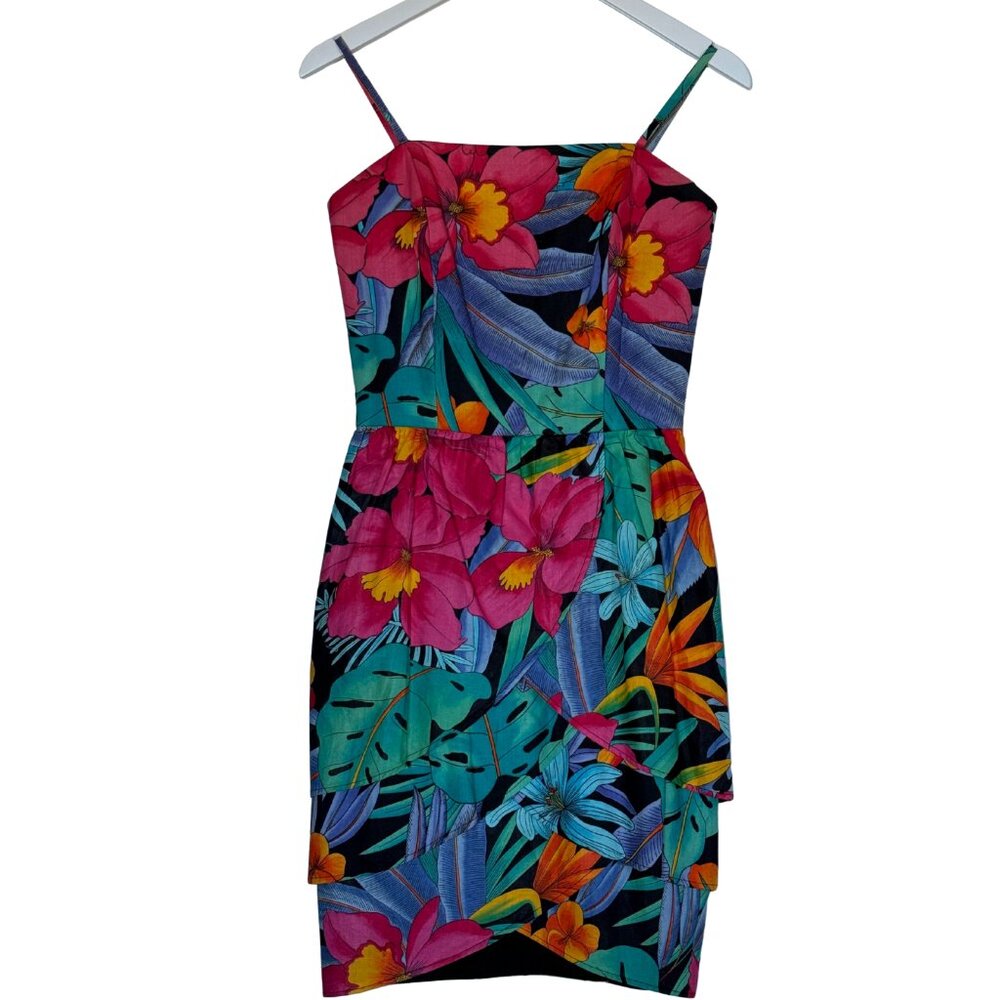 Vintage 80s–90s Margie Darnell New Orleans Floral Cotton Dress – Size 4 – Tropic